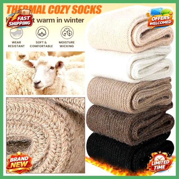 Merino Wool Slouch Boot Socks 5 Pairs Warm Thermal Cozy Knit Winter - Picture 4 of 7